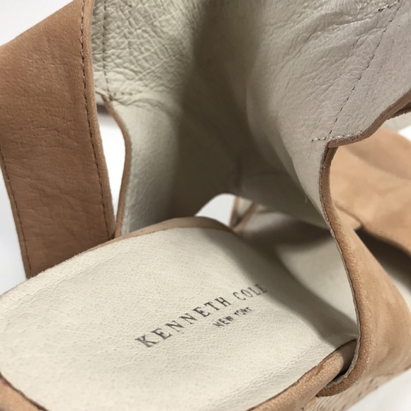 Kenneth Cole New York Nude-Colored Leather Suede Wedge Sandals - Picture 12 of 14